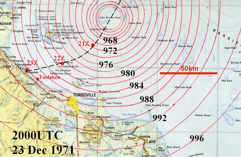 Cyclone Althea, 1971: mean sea level analysis 23 Dec